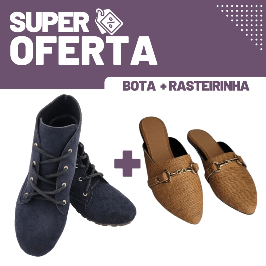 Women's Casual Flat Boot And Mule Kit - 黑色靴子和焦糖穆勒鞋 - 查看 1