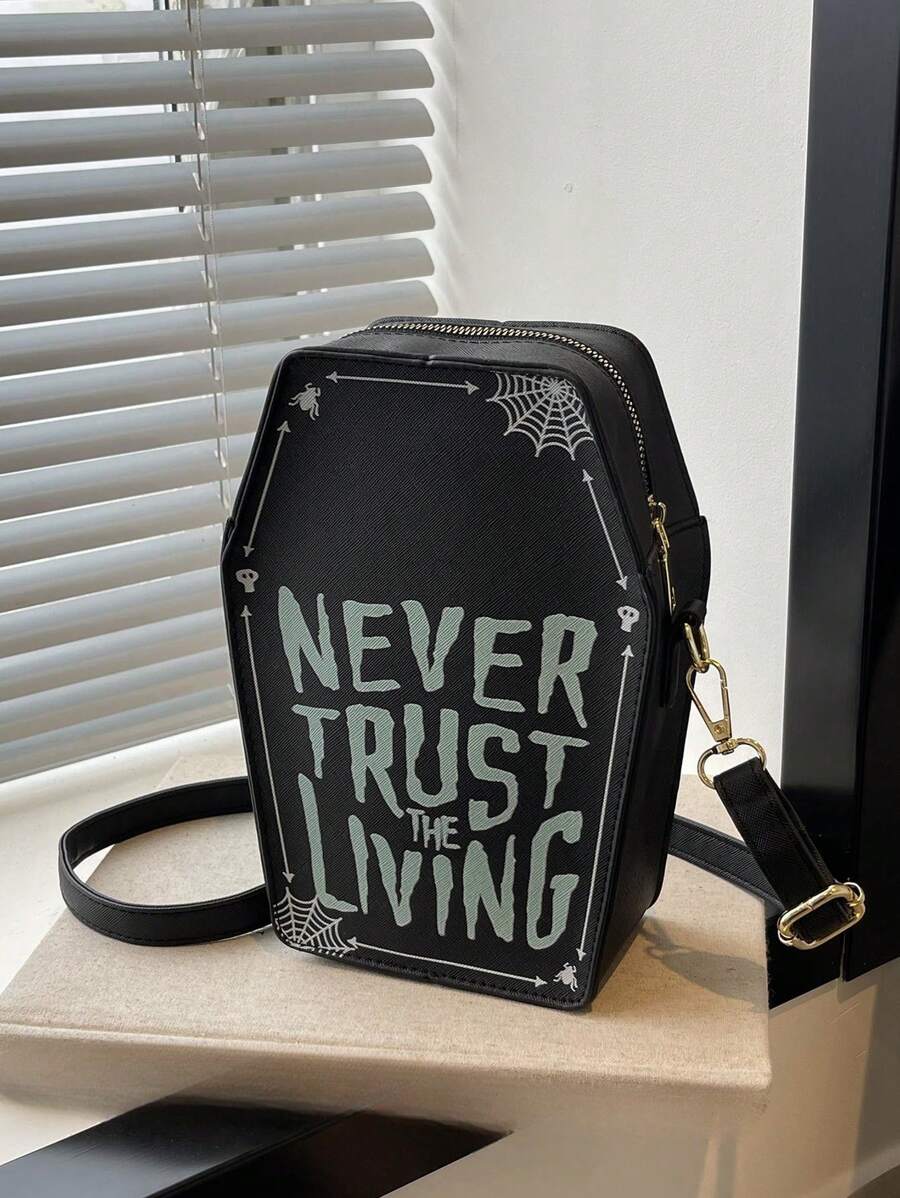Bolsa de caramelos Halloween extravagante, bolso de hombro asimétrico de estilo punk rock, bolso cruzado de moda único de color negro, perfecto para fiesta de disfraces, moda Halloween y moda gótica