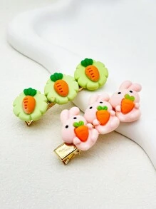 2 件女士粉色兔子抱胡萝卜绿色花边胡萝卜形发夹，全新设计 - 彩色 - 查看 13