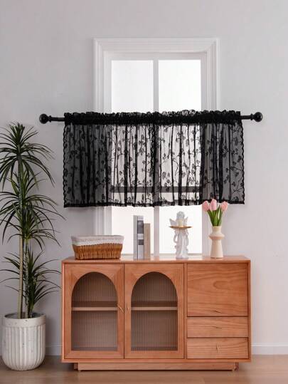 1pc Lace Vine Leaf Sheer Curtain, Suitable For Room, Bedroom, Lightweight Luxury Style, Privacy Voile Curtain, Living Room Window Curtain, Farm House Decor