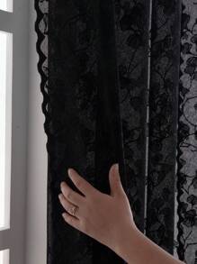 1pc Lace Vine Leaf Sheer Curtain, Suitable For Room, Bedroom, Lightweight Luxury Style, Privacy Voile Curtain, Living Room Window Curtain, Farm House Decor