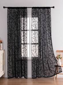 1pc Lace Vine Leaf Sheer Curtain, Suitable For Room, Bedroom, Lightweight Luxury Style, Privacy Voile Curtain, Living Room Window Curtain, Farm House Decor