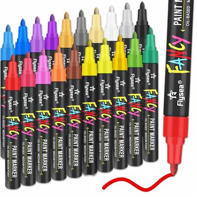 20-Color Waterproof Paint Pen Set, Never Fade, Quick-Drying And Permanent, Suitable For Rock Painting, Wood, Fabric, Plastic, Canvas, Glass, Mug Back To School