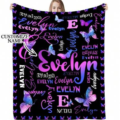 Manta de flanela personalizada com estampa de borboletas em degradê simples, 1 peça. Personalize com seu nome. Manta macia e aconchegante para guardar momentos memoráveis. Ótima opção de presente para o Dia dos Pais, formaturas, casamentos, Natal, inaugurações de casa ou para decorar sofá, cama, carro, quarto ou sala de estar.