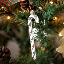 6 件/盒闪光糖果手杖圣诞树饰品，拐杖塑料手杖吊坠鲜艳颜色圣诞手杖带挂绳用于圣诞树手杖装饰吊坠，圣诞节 - 彩色 - 查看 2