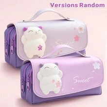 1个可爱小学生多功能大容量可拆卸甜甜圈造型减压铅笔盒、铅笔袋、书包、文具 - 紫色 - 查看 3