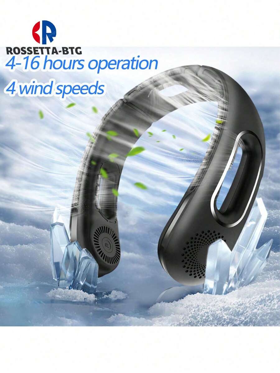 1入便攜頸掛風扇，吹涼空氣的頸掛風扇，可充電無葉頸掛風扇，360度散熱頸掛風扇，四檔調速，安靜，5200 MAh電池供電，可穿戴的USB個人風扇，適用於旅遊、戶外、工作、家庭、戶外運動等 - 黑色 - 查看 1