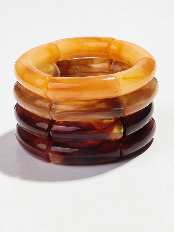 4pcs/Set Colorful Acrylic Bendable Telescopic Bracelet Set For Women Casual Wear