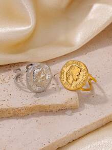 1 件复古古希腊阿瑞图萨女神硬币戒指 18K 镀金不锈钢双层戒指可调节开口戒指女神崇拜名人奖章纪念品时尚珠宝配饰