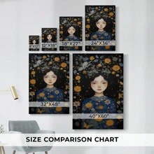 WOMEN-CDLIV -Premium Gallery Wrapped Canvas  - Ready To Hang 1pc Wooden Framed Wall Art, Beautiful Lady , Fantasy Woman In A Wood CarvingBlue And Gold Colors,  Wrapped Canvas Prints Poster, Hanging Hardware Included, Birthday Party Decor, Mother's Day New Year Easter Gift, , Home Living Room Office Wall Decor, Perfect Gift And Home Decoration And Room Decor