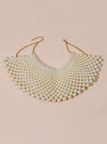 1pc Women's Elegant White Faux Pearl Handmade Crochet Necklace, Fashion Gift For Party, Runway - White - View 2