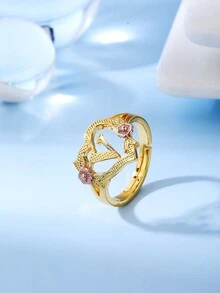 时尚奢华甜美田园风心形蕾丝镂空玫瑰双色26字母A-Z姓氏戒指，迷人装饰首饰 - 戒指 - 查看 26