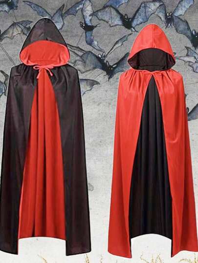 1PC Red And Black Double-Sided Hooded Cape, Black And Red With Hat, Cosplay Costume Accessories, Costume Decorations For Masque Party Shows, Birthday Party Supplies, Parties For Adults And Teens
