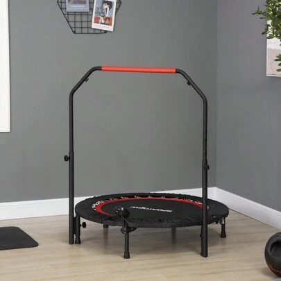 SPORTNOW 102 cm Fitness-Trampolin, Faltbares Mini-Trampolin mit 4-Fach Höhenverstellbarer Haltegriff, LCD-Monitor, Fitness-Rebounder für Erwachsene, bis 100 kg