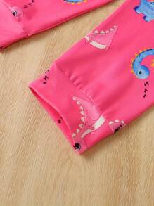 2 piezas/Set Pijama informal con estampado de dinosaurio rosa lindo 2024 para niñas, ropa de estar en casa para niños - Rosa - Ver 5
