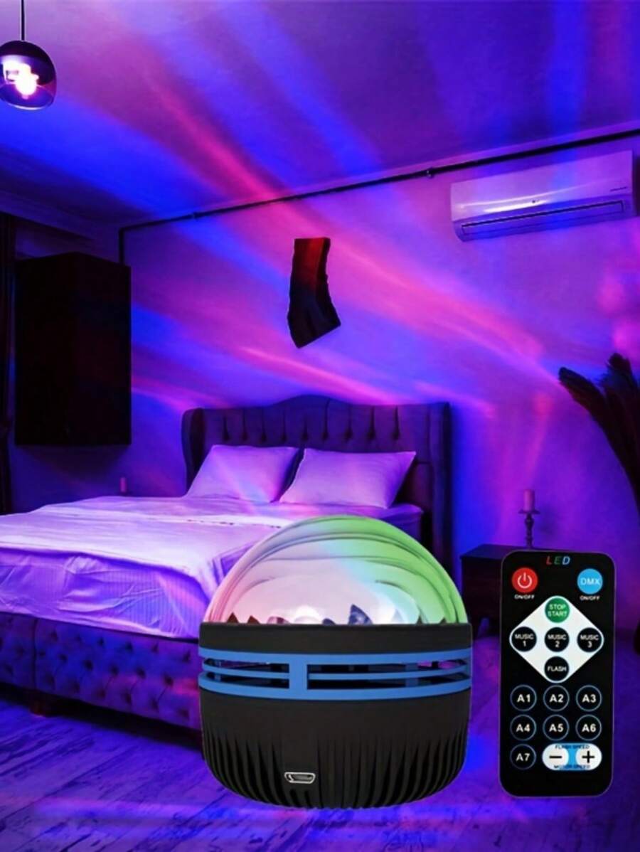 1 Đèn chiếu ngôi sao Aurora mát mẻ, Chiếu sao, Ánh sáng xung quanh sân khấu, Trang trí phòng ngủ, Trang trí phòng khách, Đèn chiếu ngôi sao với 7 chế độ màu và điều khiển từ xa