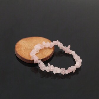 Pulsera asimétrica de piedras preciosas naturales con cuentas elásticas, trozos, nuggets, pulsera de cuarzo cristal de rosa para mujeres