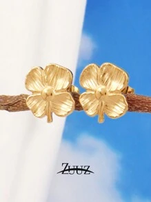 1 对复古不锈钢四叶草耳钉女士三叶草耳环派对生日珠宝礼物 - 耳環 - 查看 7