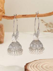 1 Paar modische Creolen mit Kunststoffperlen und Glöckchen, einfarbig, elegantes Ohrringe Design, geeignet für Frauen für den täglichen Gebrauch, Feste, Hochzeiten und Partys/Schmuck Geschenk