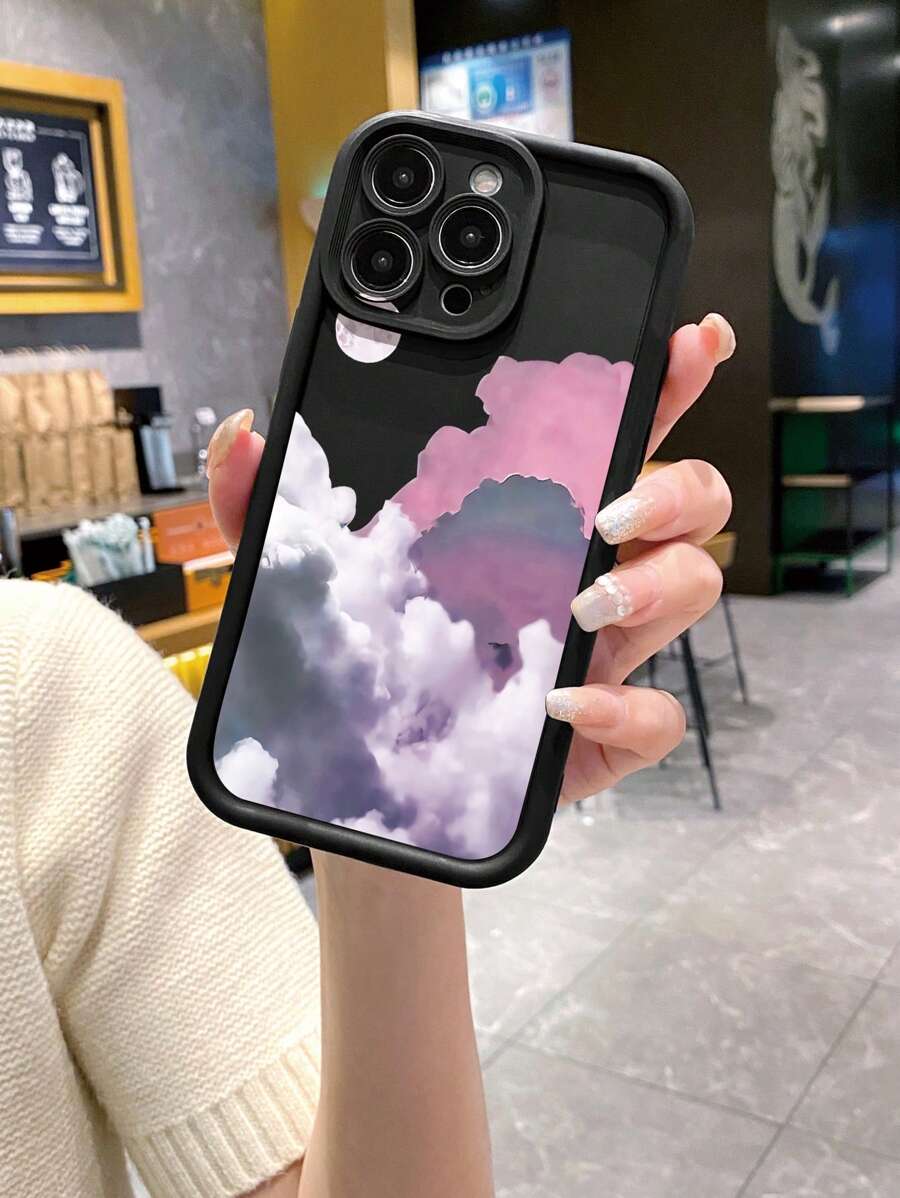 1 个彩色云朵图案防指纹哑光黑色防震手机壳,适用于 Apple/Samsung/Xiaomi/OPPO/Realme/Infinix - 黑色 - 查看 1