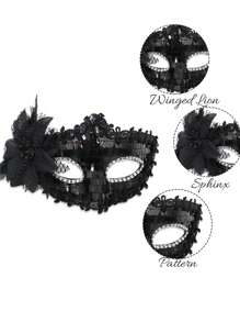Mặt nạ bóng hóa trang dành cho các cặp đôi, Mặt nạ hóa trang Halloween kiểu Venice, Mặt nạ hình cầu trang trí lông mi dành cho người lớn - màu đen - Xem 4