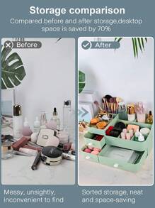 Makeup Organizer For Vanity,Large Countertop Organizer With Drawers,Dresser Bathroom Cosmetics Organization And Storage For Perfume Skin Care Nail Polish Brushes Eyeshadow Lipstick(Green)