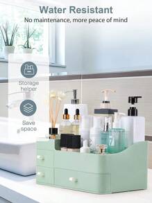 Makeup Organizer For Vanity,Large Countertop Organizer With Drawers,Dresser Bathroom Cosmetics Organization And Storage For Perfume Skin Care Nail Polish Brushes Eyeshadow Lipstick(Green)