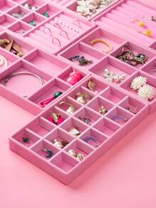 Flocked Jewelry Tray, Acrylic 3-Drawer Jewelry Box, Jewelry Storage, Ring Box, Desk Drawer Organizer, Simple & Fashionable, Flexible DIY, Pink/Beige/Gray Options, Suitable For Jewelry, Cosmetics, And Small Items Storage