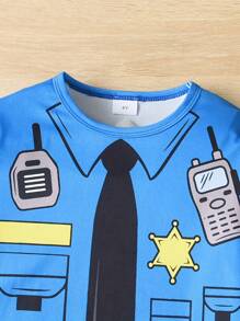 男童 2 件套 2024 圆领警察图案印花休闲睡衣套装，儿童家居服 - 藍色 - 查看 3