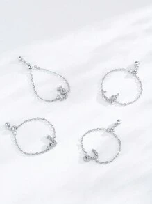 1pc Elegant 925 Sterling Silver Arabic Alphabet Chain Adjustable Ring For Women Wedding Birthday Mother Days Day Gift