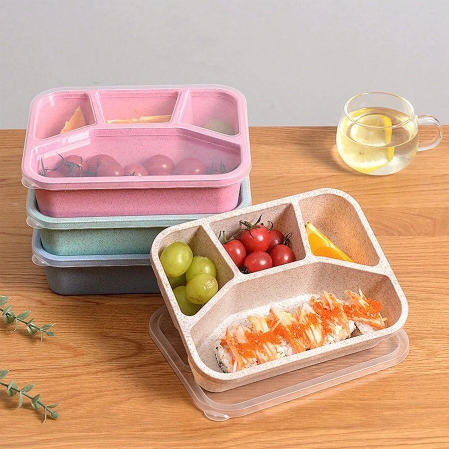 1 件/2 件/4 件便当盒，4 格餐盒，塑料可重复使用食品储存容器 - 可堆叠，适用于办公室、工作和旅行，学生携带早餐、午餐、晚餐、露营、野餐等，厨房，圣诞节返校礼物，学校用品