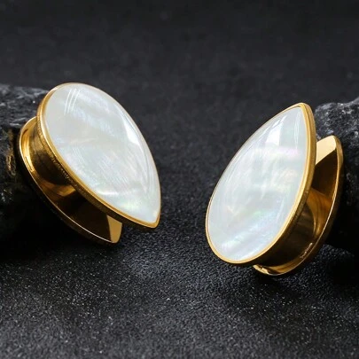 2入組水滴海螺耳塞穴道，316不鏽鋼穿刺女性身體珠寶擴張器伸展器