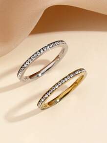 1pc Stainless Steel Fashionable And Simple Style Women's Gold And Silver Full Circle Diamond Ring, Suitable For Women To Wear Daily Or Give As A Gift - Multicolor - View 26