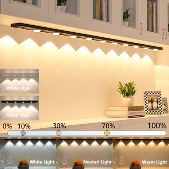 20cm/40cm/50cm/60cm LED Cabinet Light With Motion Sensor & Tri-Color Changing Strip, Ultra-Slim Smart Kitchen Counter Lamp, Rechargeable Closet Home Decor Stick-On Wireless Cordless Lights For Cabinet, Shoe Rack, Entrance, 3 Colors, Indoor Outdoor Decorative Lighting, Essential Household Items For Kitchen, Bedroom And Closet