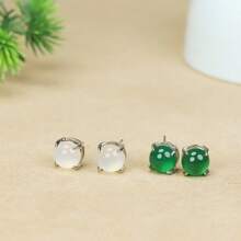 1 对优雅天然玉石镶嵌耳环，白色和绿色，适合日常佩戴 - 白色 - 查看 2