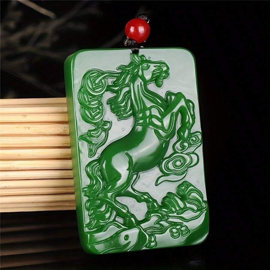 1 mặt dây chuyền ngựa hình thú bằng ngọc xanh, trang sức cao cấp May mắn may mắn Vòng cổ biểu tượng hòa bình, Mặt dây chuyền ngọc bích, Mặt dây chuyền thương hiệu hình chữ nhật, Chạm khắc bằng tay, Mặt dây chuyền đá quý, Vòng cổ pha lê thạch anh, Vòng cổ cặp đôi, Quà tặng cho cô ấy, Thích hợp làm quà tặng cho bữa tiệc ngày lễ, Quà tặng pha lê thạch anh . - ngựa - Xem 1