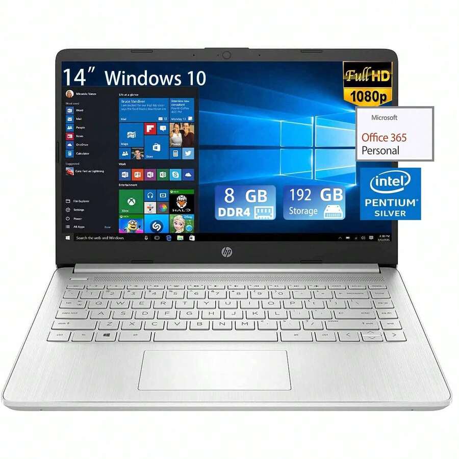 Newest 14" FHD 1080P Light-Weight Laptop For Business And Student, 4-Core Intel Pentium N6000 (Up To 3.3GHz), 8GB RAM, 64GB EMMC+128GB SSD, WiFi, 1-Year Microsoft 365 - Bạc - Xem 1