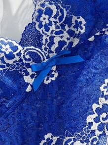 Women's Spaghetti Strap Lace Contrast Color Backless Bra And Panty Lingerie Set, Rave