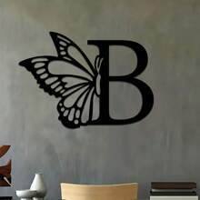 Hello Young 1 pièce Plaque métallique combinaison de 26 lettres et papillon, décoration murale métallique, art mural de lettres, décor de mariage DIY cadeau, cadeau d'art pour la maison, art pour femmes, convient pour la maison, le salon, la cour ou le jardin, le balcon, sculpture décorative, décoration d'intérieur, décoration de chambre, décoration murale de bureau, décoration murale - Noir - Voir 12