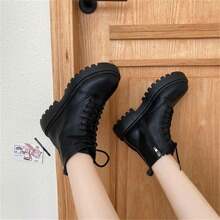 Style With Shorts,Women Boots, British Style Thick Soled Ankle Boots, Motorcycle Leather Mid-Calf Boots, Comfortable Outdoor