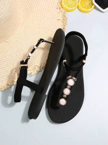 New Fashion Women Slippers, Casual Roman Style Slip-On Sandals In Black, Beige, Brown; Solid Color Woven Comfortable Beach Sandals; Blogger Recommended Thick-Sole Sandals; Summer Beach Shoes; Elegant Buckle Low Heel Round Toe Slides; Odor-Resistant Non-Slip Leather Beaded Decor Simple Outdoor Slippers; Versatile Flat Slip-On Women Flat Sandals