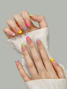 10Pcs/Set Handmade Press-On Short Nails, Summer Beach Manicure Short Square/Oval/Cat Eye French Tips, Reusable For Women, Girls, Teachers, Students, Office, Travel, Elegant Business Casual Nail Supplies Nails - Multicolor - View 4