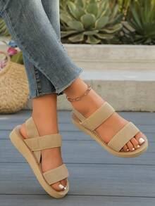 Sandalias negras elegantes y minimalistas de moda con suela gruesa, livianas y antideslizantes para dama, para primavera y verano - Marrón - Ver 5