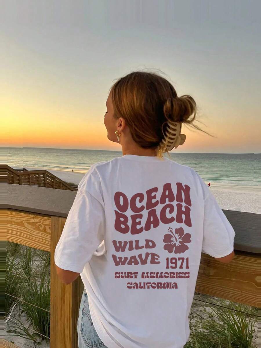 1 件 Tween Girl 休闲印花圆领短袖 T 恤，永恒 T 恤适合学生日常穿着，夏季 - 白色 - 查看 1