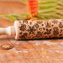 1pc Wooden Christmas Embossed Rolling Pin, Christmas Deer, Snowflakes, Snowman, Xmasbells, Canes, Ice Boots Pattern Xmas Cookie Mold For Baking Tools Christmas Christmas DecorChristmas Decorations Christmas Gifts Christmas Christmas Decorations Christmas Pajamas Christmas Gifts Christmas Decor