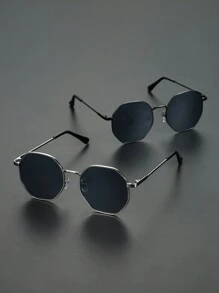 2 piezas Gafas de moda geométricas de cobre para hombres, accesorios para fotografía callejera, festivales musicales, conducción, camping y playa