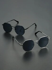 2 piezas Gafas de moda geométricas de cobre para hombres, accesorios para fotografía callejera, festivales musicales, conducción, camping y playa