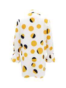 Loose Fit Point Printed Long Sleeve Ruffle Hem Asymmetric Hem Shirt, Spring & Autumn,Long Sleeve Tops - Multicolor - View 2