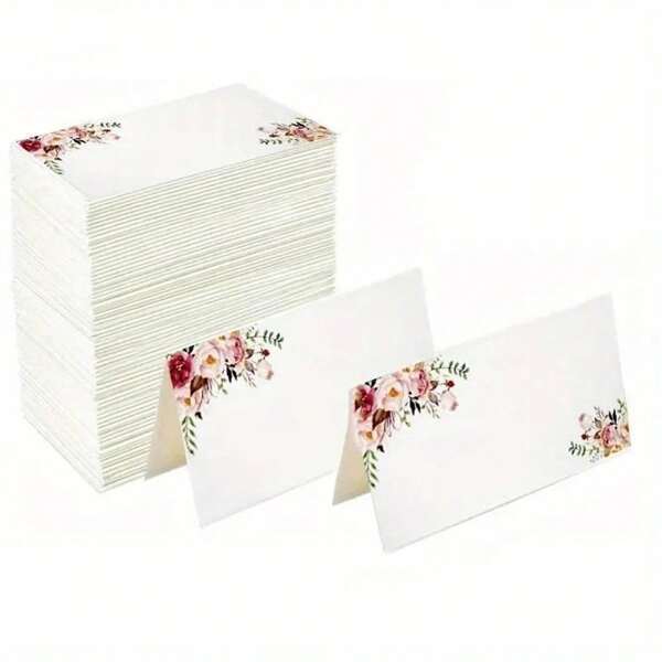 50pcs Printed Flowers Name Place Cards Wedding Seating Number Card Table Decor Christmas Birthday Party Greeting Card, School Supplies, Back To School