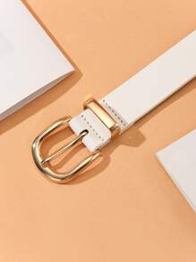 1pc Fashionable 3-In-1 Gold Color Buckle Waist Belt For Dress, Jeans Summer, School Fall, Autumn, Halloween - White - View 3